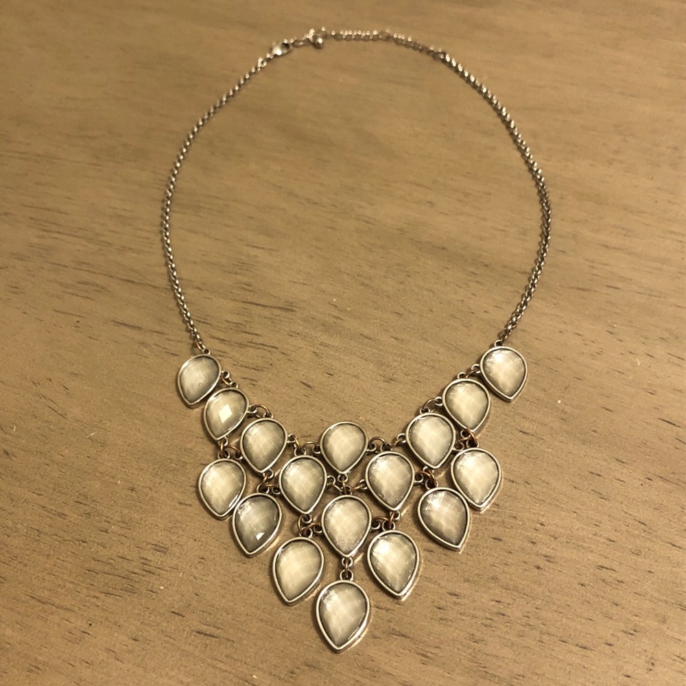 Shimmering Gray and Silver Tone Teardrop Statement Necklace